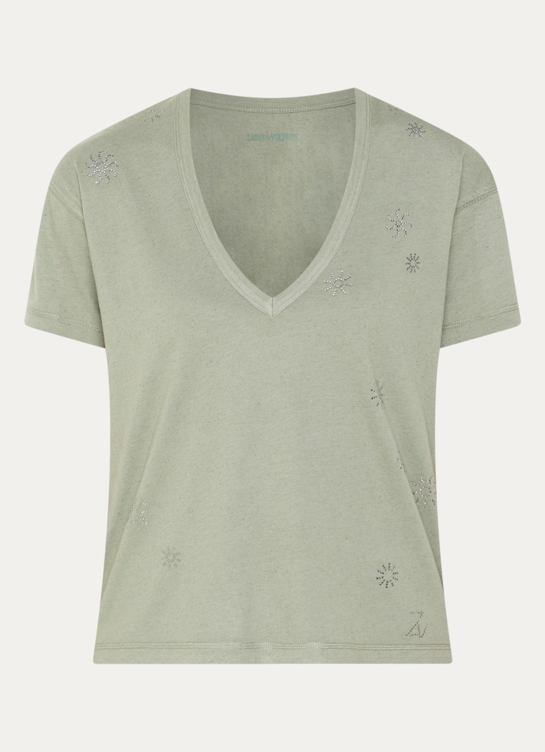 Zadig&Voltaire Marta T-shirt in linnenblend met details van strass - voorkant 3 lichtbruin