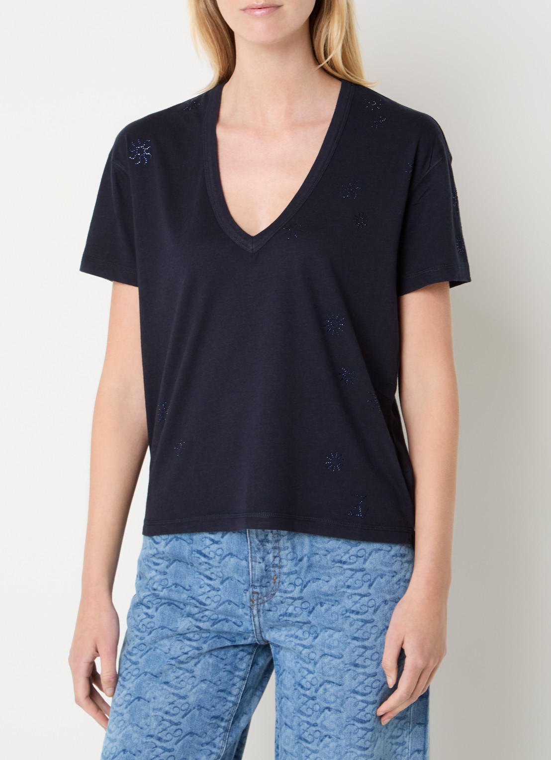 Zadig&Voltaire Marta T-shirt in linnenblend met details van strass - detail 4 royalblauw