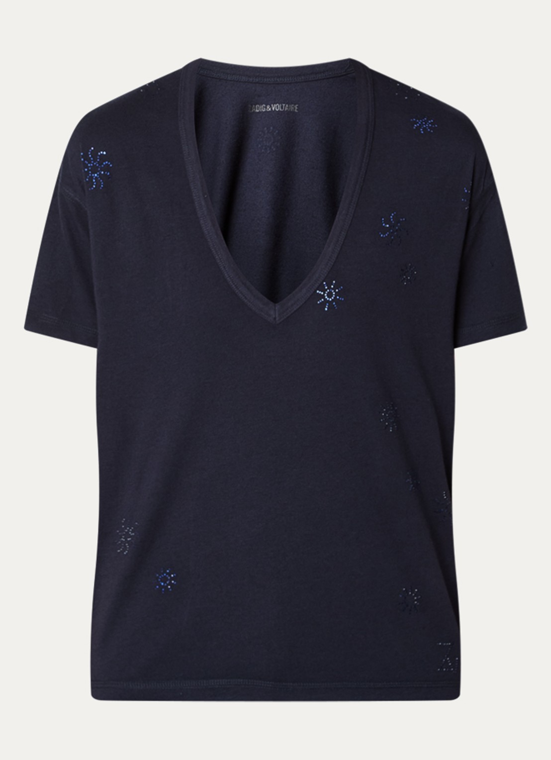 Zadig&Voltaire Marta T-shirt in linnenblend met details van strass - voorkant 2 royalblauw
