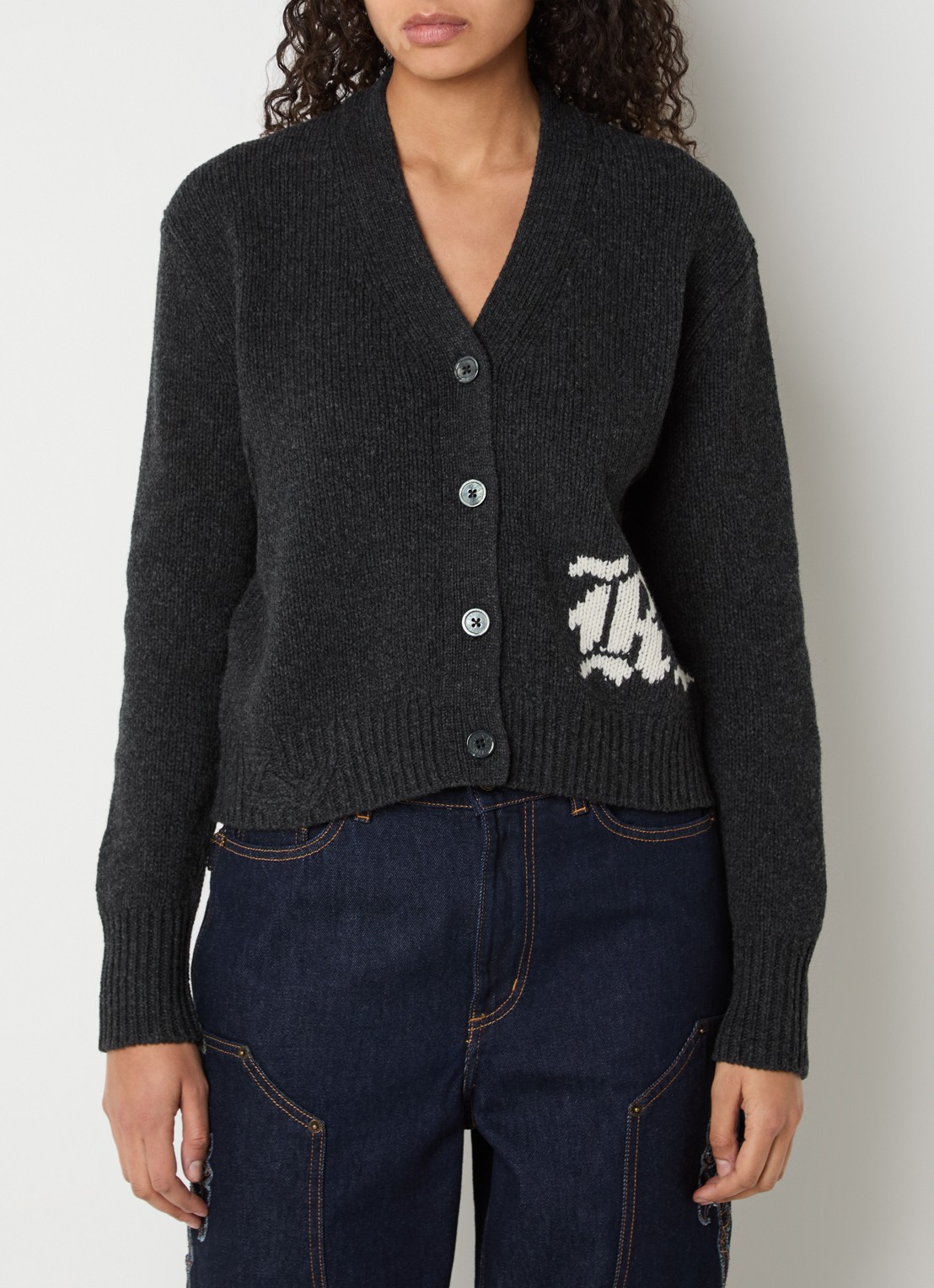 Zadig&Voltaire Masy grofgebreid vest van merino wol met ingebreide print - detail 4 antraciet