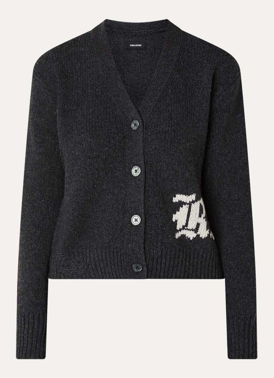 Zadig&Voltaire Masy grofgebreid vest van merino wol met ingebreide print - voorkant 2 antraciet