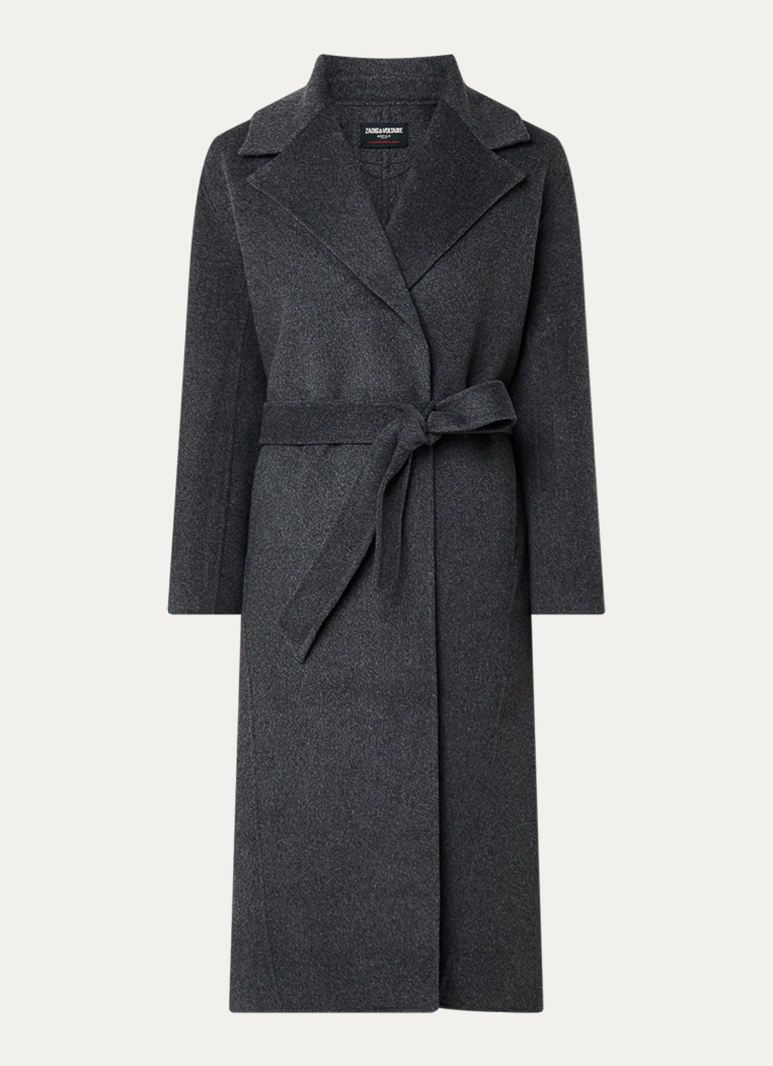 Zadig&Voltaire Meli mantel in wolblend met strikceintuur - voorkant 3 antraciet