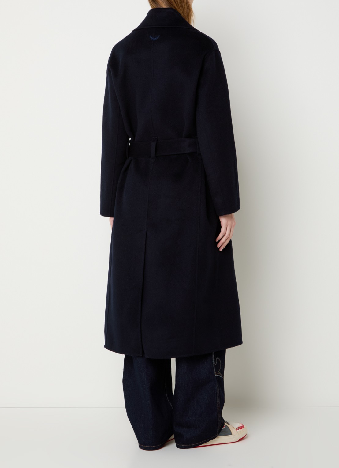 Zadig&Voltaire Meli mantel in wolblend met strikceintuur - achterkant donkerblauw