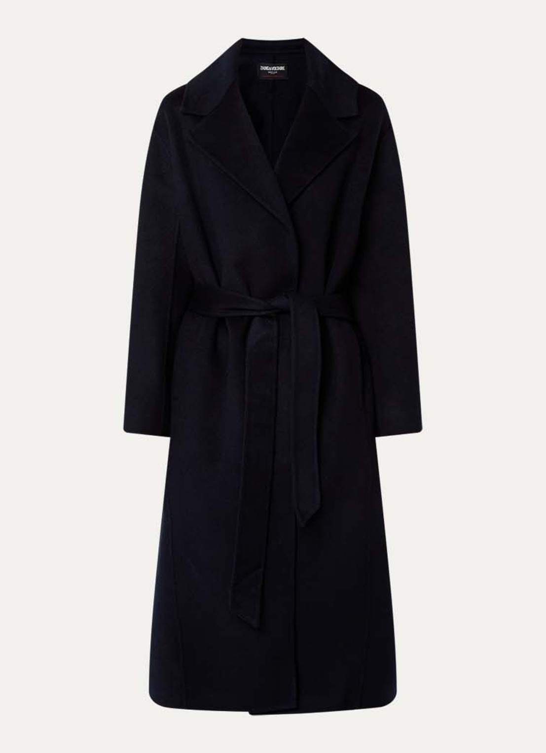 Zadig&Voltaire Meli mantel in wolblend met strikceintuur - voorkant 3 donkerblauw