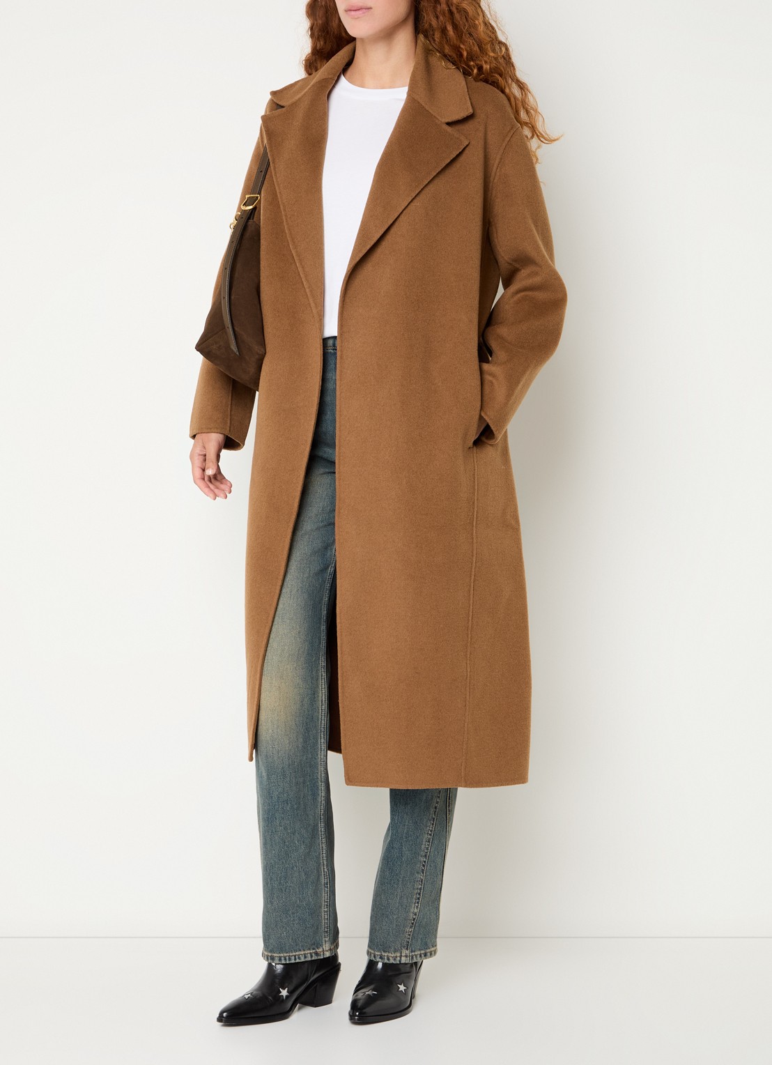 Zadig&Voltaire Meli mantel in wolblend met strikceintuur - voorkant 3 lichtbruin