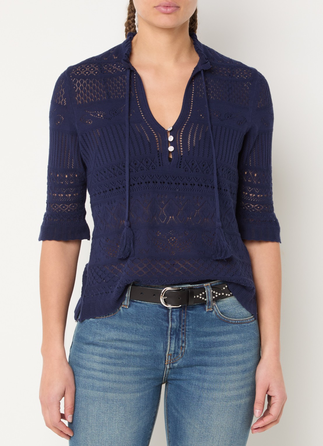 Zadig&Voltaire Mem fijngebreide top met opengewerkt dessin - detail 3 donkerblauw
