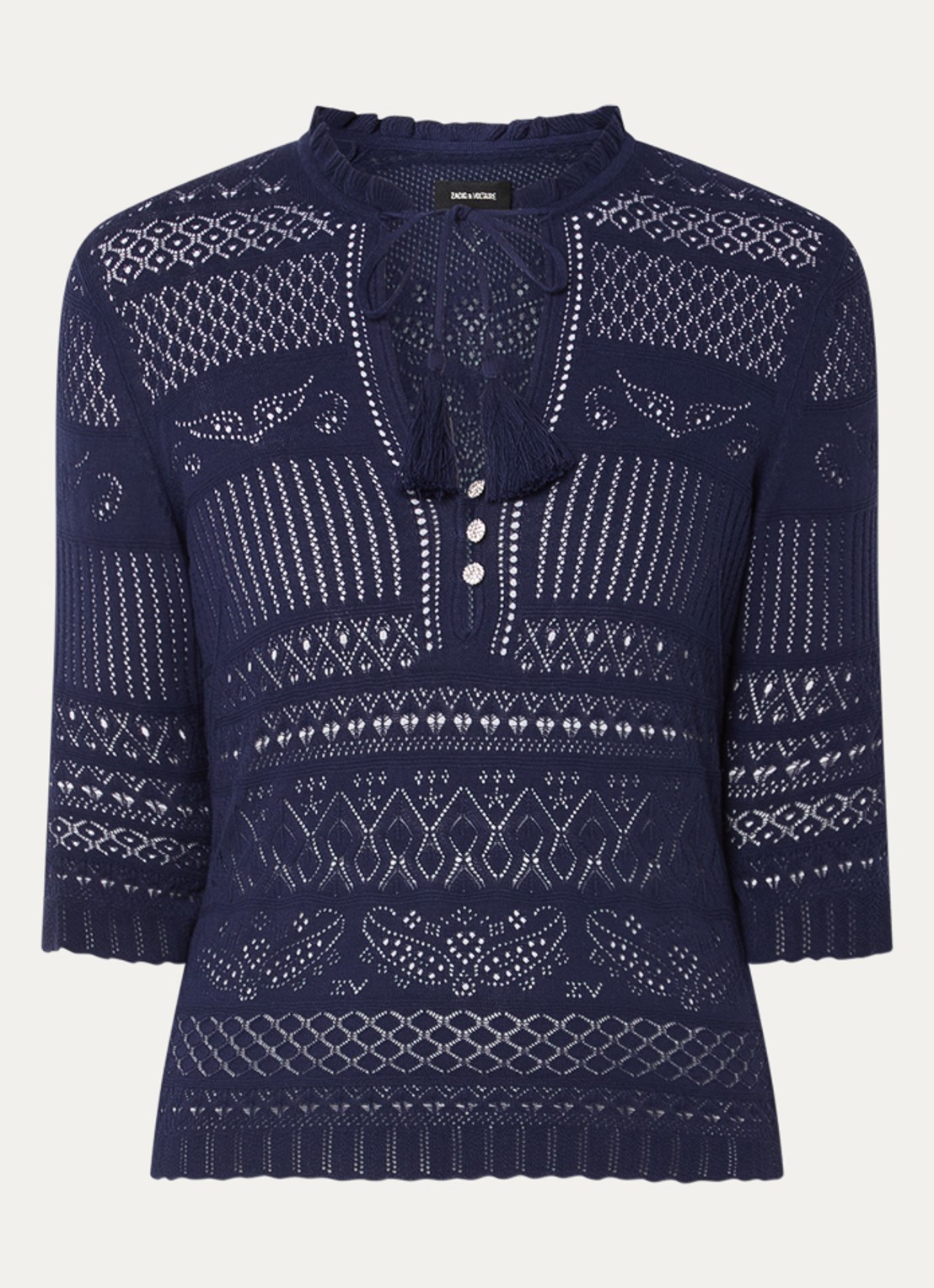 Zadig&Voltaire Mem fijngebreide top met opengewerkt dessin - voorkant donkerblauw