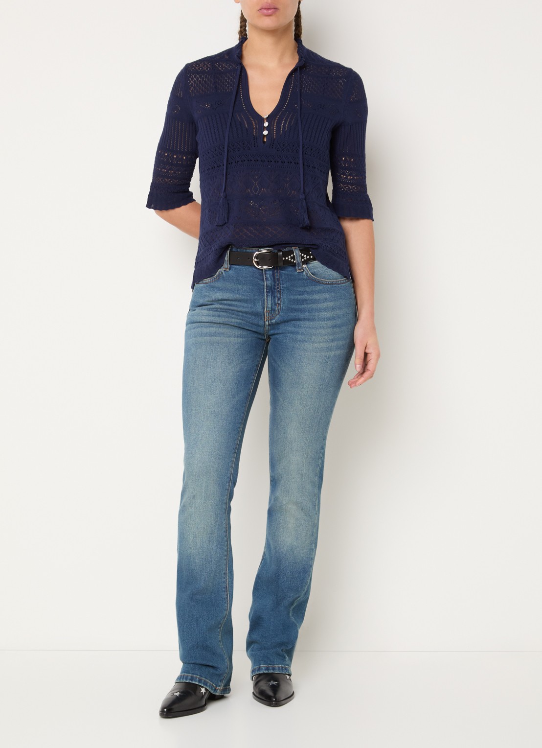 Zadig&Voltaire Mem fijngebreide top met opengewerkt dessin - voorkant 2 donkerblauw