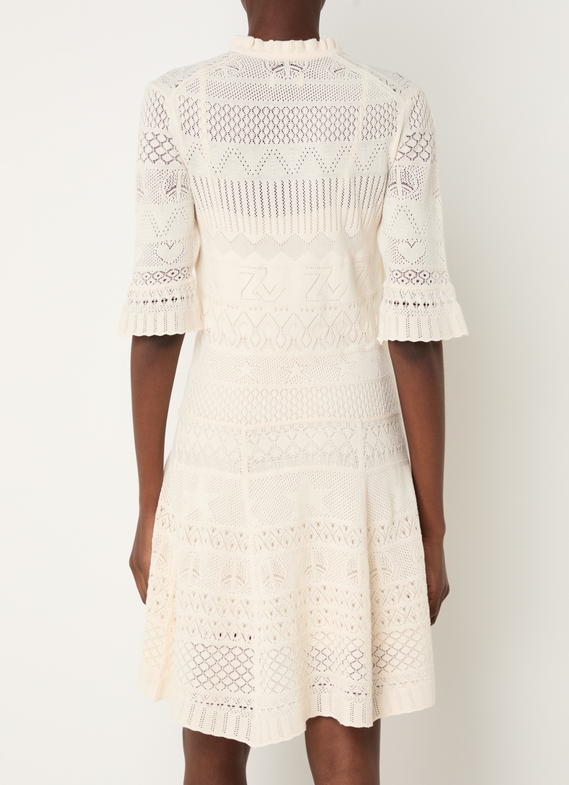 Zadig&Voltaire Memphisa grofgebreide mini jurk met opengewerkt dessin - achterkant 4 creme