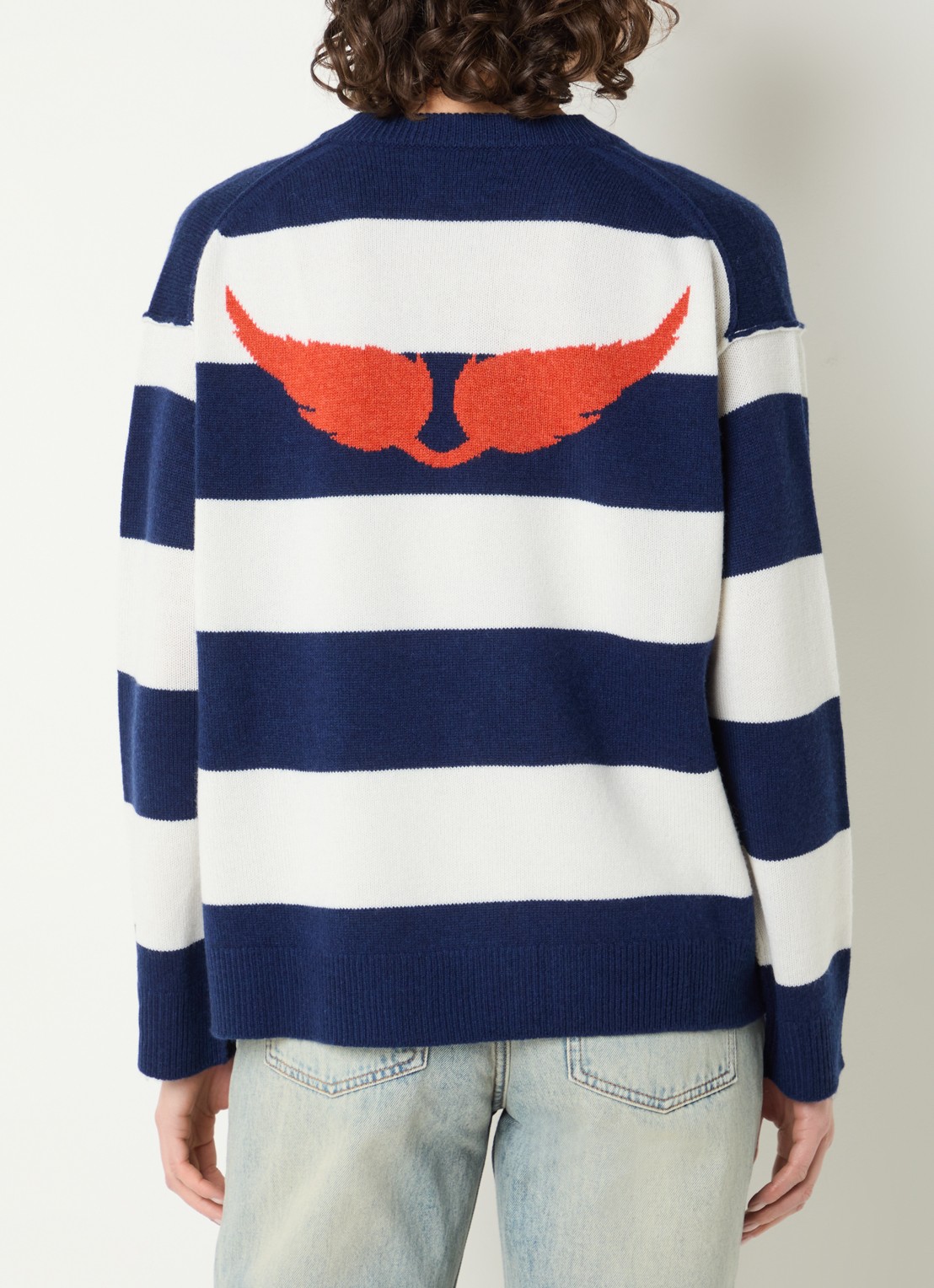 Zadig&Voltaire Mikyz fijngebreide trui in kasjmierblend met backprint - achterkant donkerblauw