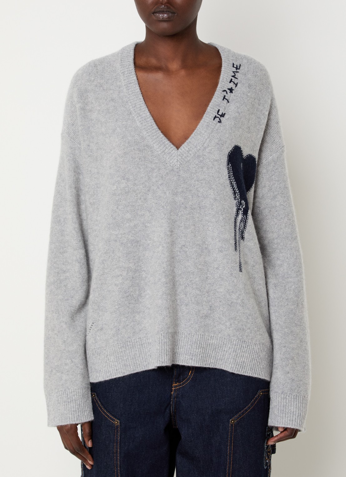 Zadig&Voltaire Mikyz fijngebreide trui van kasjmier met ingebreid patroon - detail 2 grijs