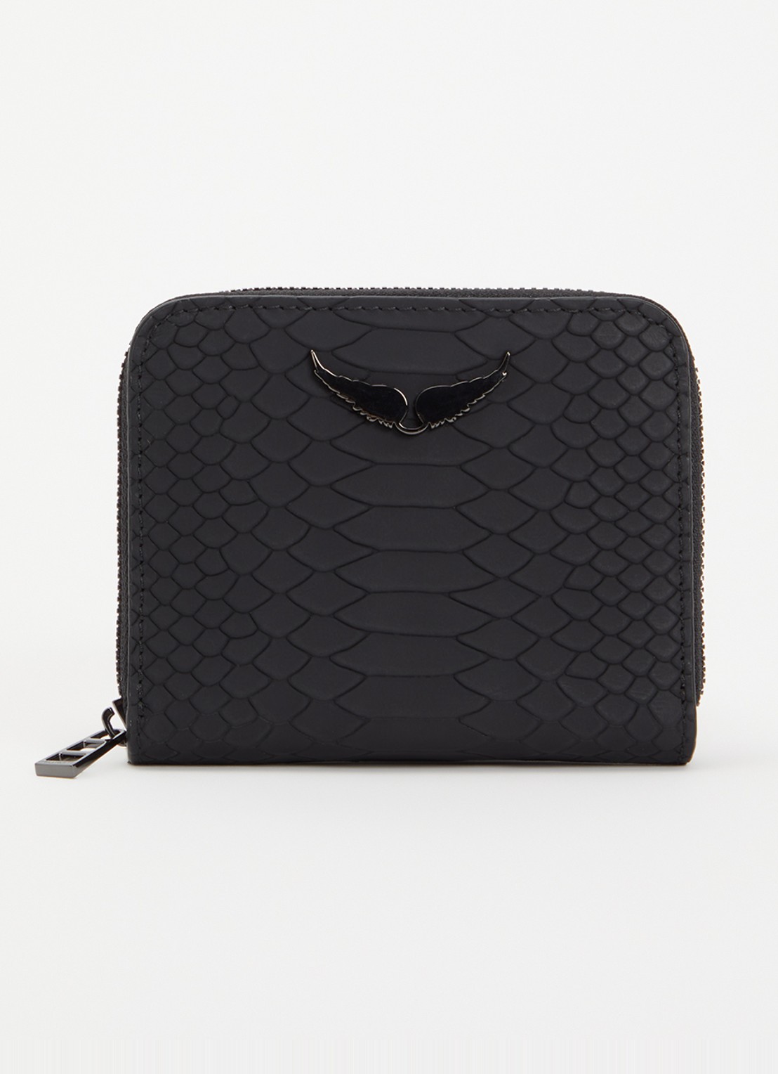 Zadig&Voltaire Mini ZV portemonnee van leer met crocostructuur - voorkant zwart