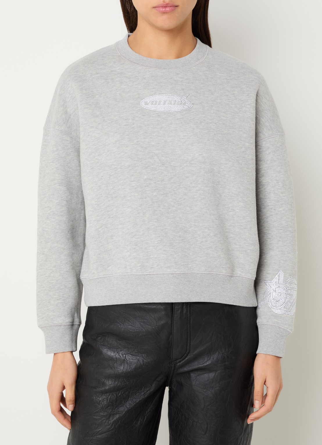 Zadig&Voltaire Mira sweater met logoprint en strass - detail 2 grijsmele