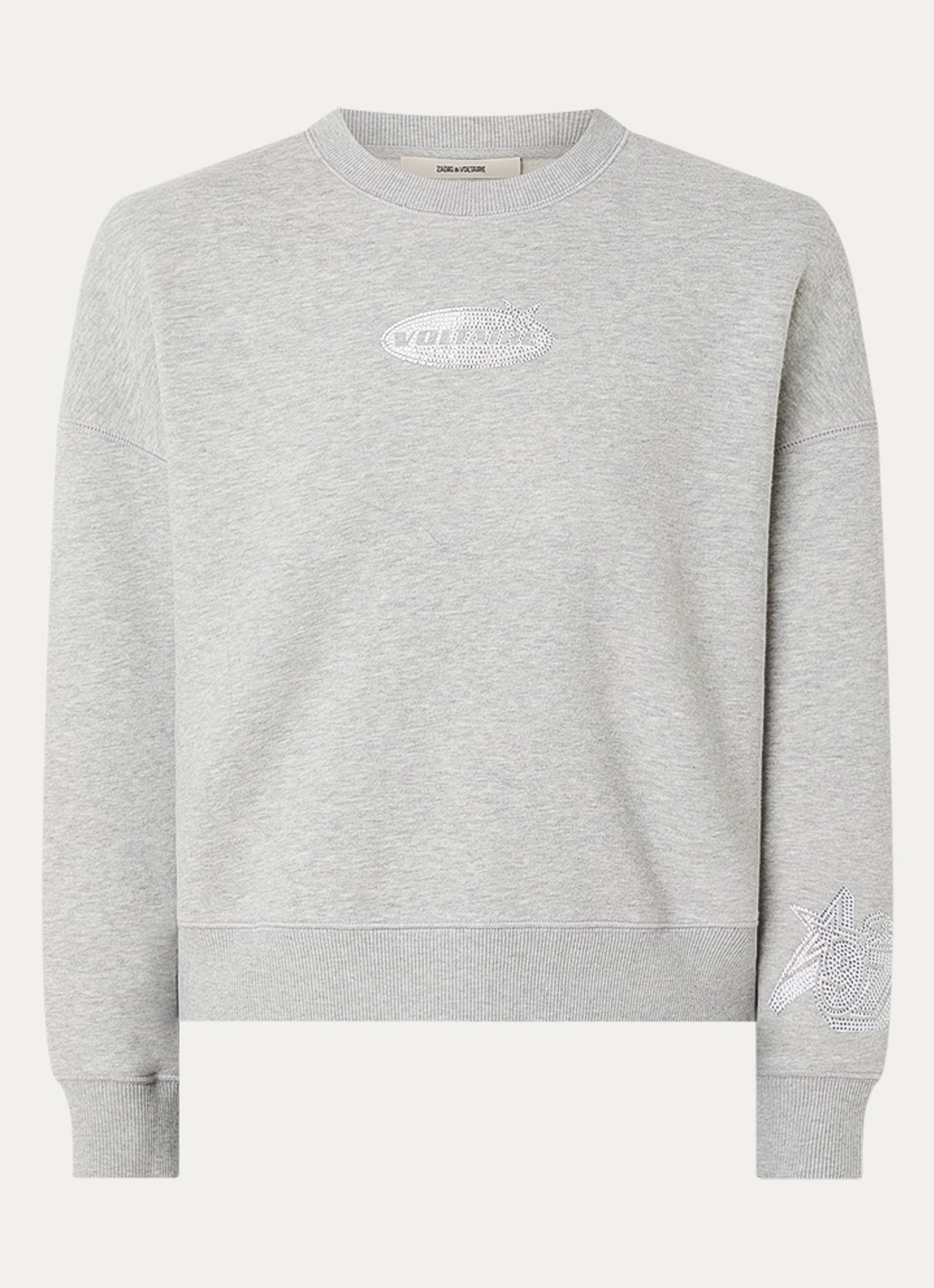 Zadig&Voltaire Mira sweater met logoprint en strass - voorkant 3 grijsmele