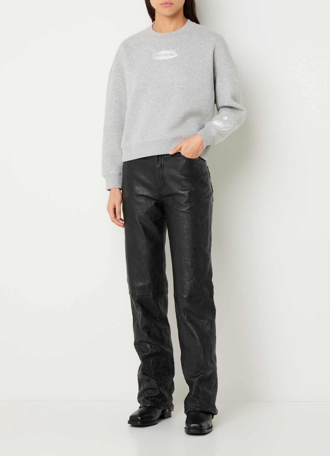 Zadig&Voltaire Mira sweater met logoprint en strass - voorkant 4 grijsmele