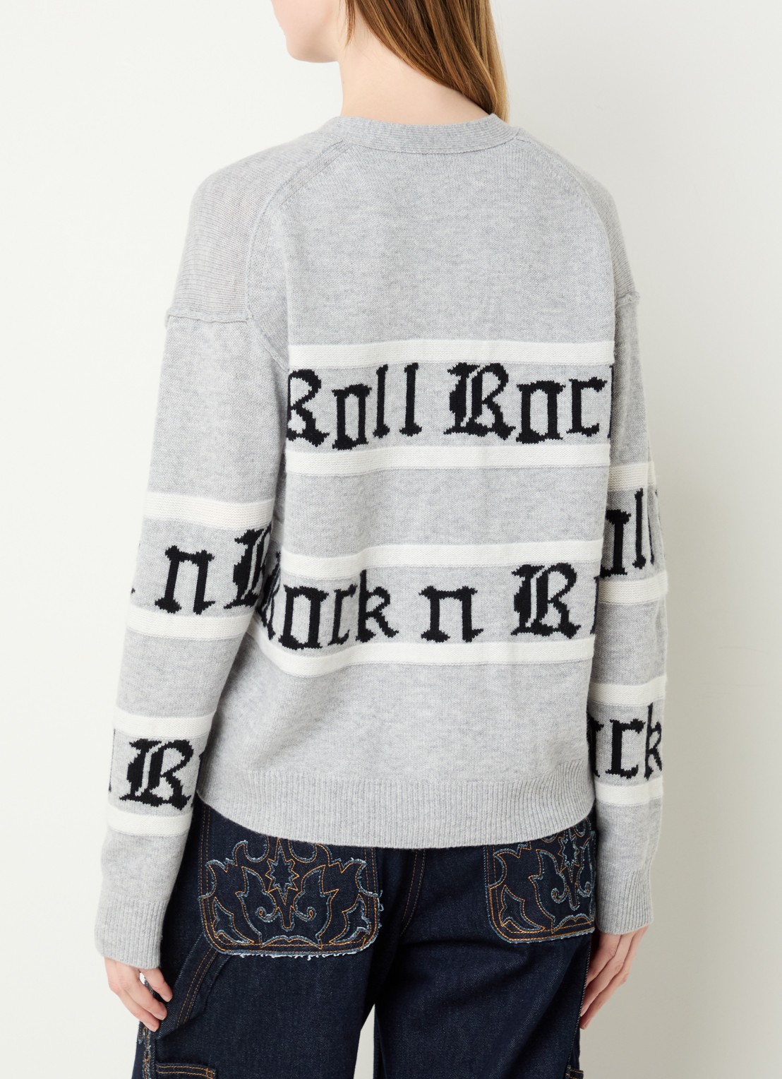 Zadig&Voltaire Mirkaz fijngebreid in kasjmierblend vest met print - achterkant grijs