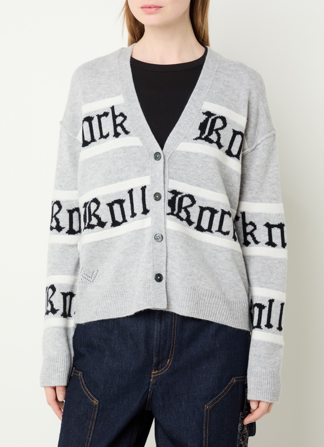 Zadig&Voltaire Mirkaz fijngebreid in kasjmierblend vest met print - detail 2 grijs