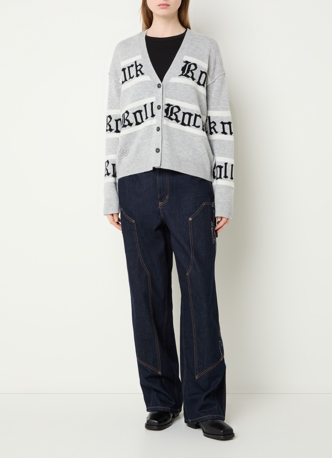 Zadig&Voltaire Mirkaz fijngebreid in kasjmierblend vest met print - voorkant 4 grijs