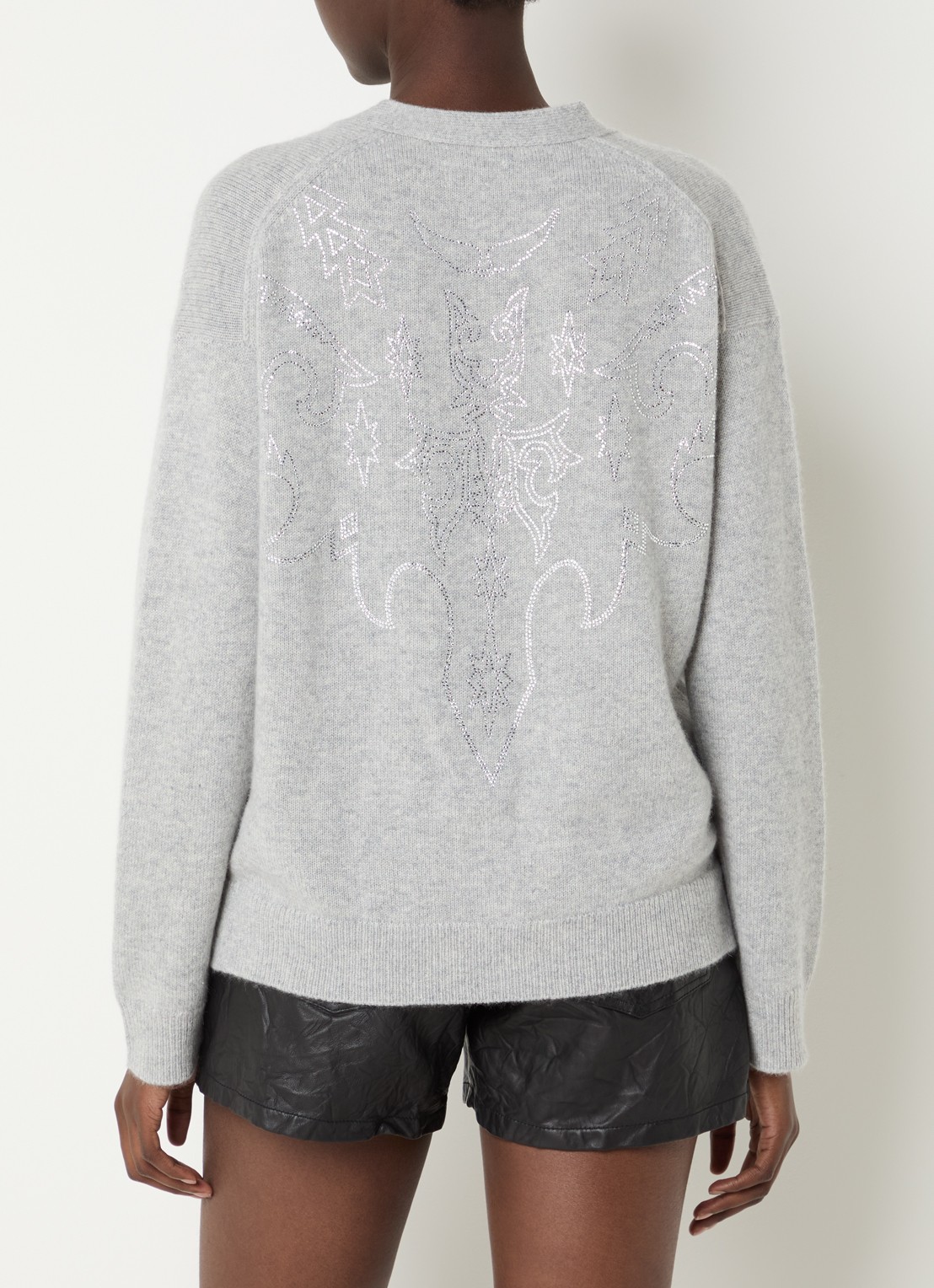 Zadig&Voltaire Mirkaz fijngebreid vest van kasjmier met strass - achterkant 4 lichtgrijs