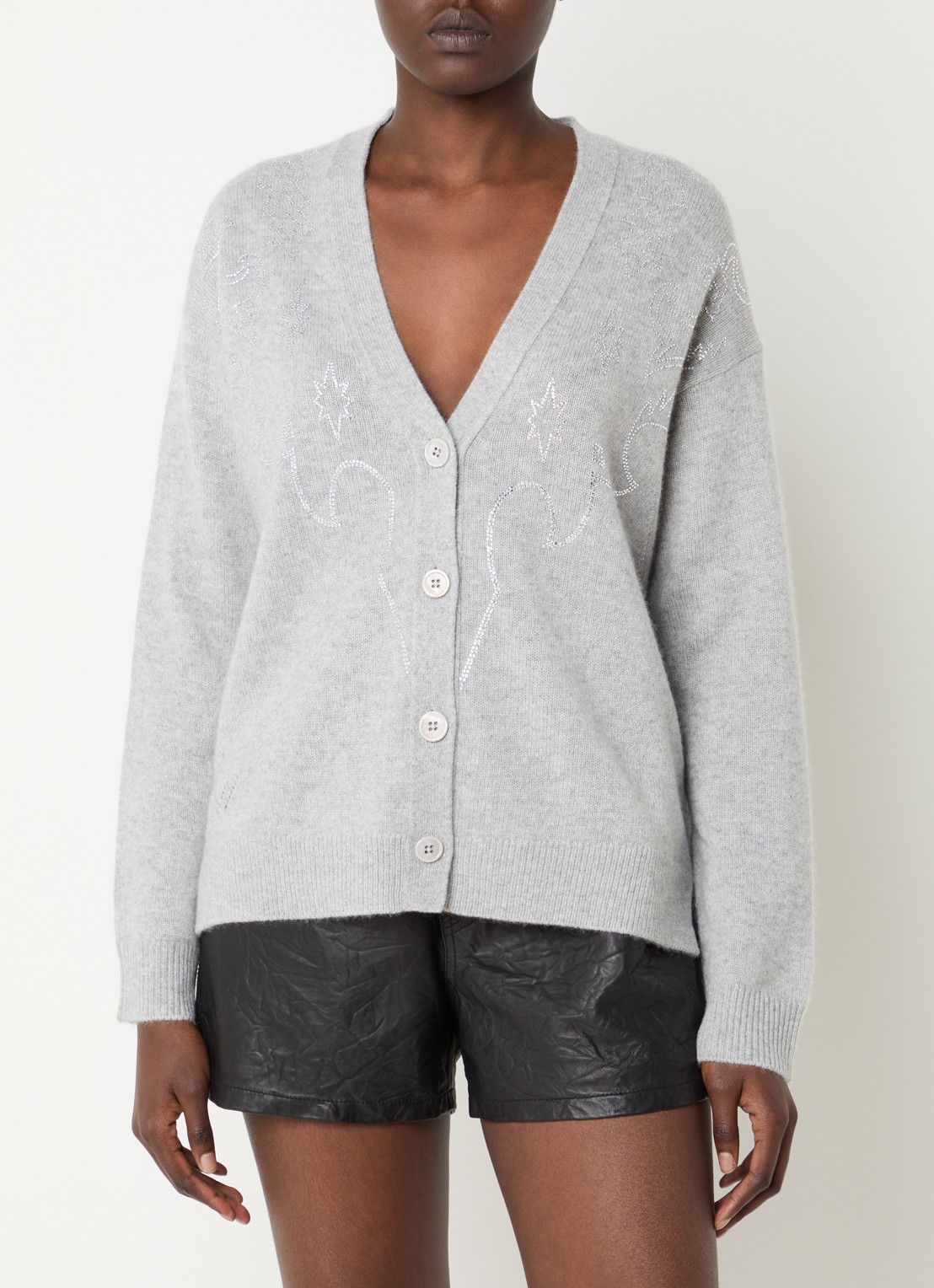 Zadig&Voltaire Mirkaz fijngebreid vest van kasjmier met strass - detail 3 lichtgrijs