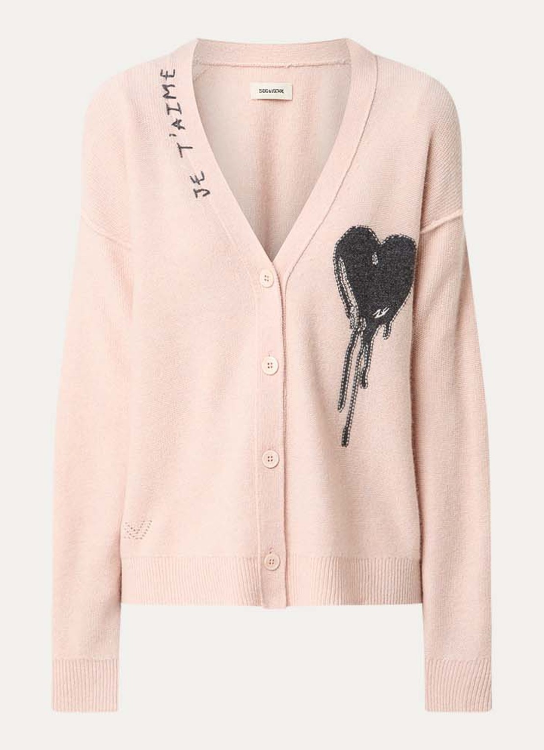 Zadig&Voltaire Mirkaz grofgebreid vest van kasjmier met logoprint - voorkant 3 lichtroze