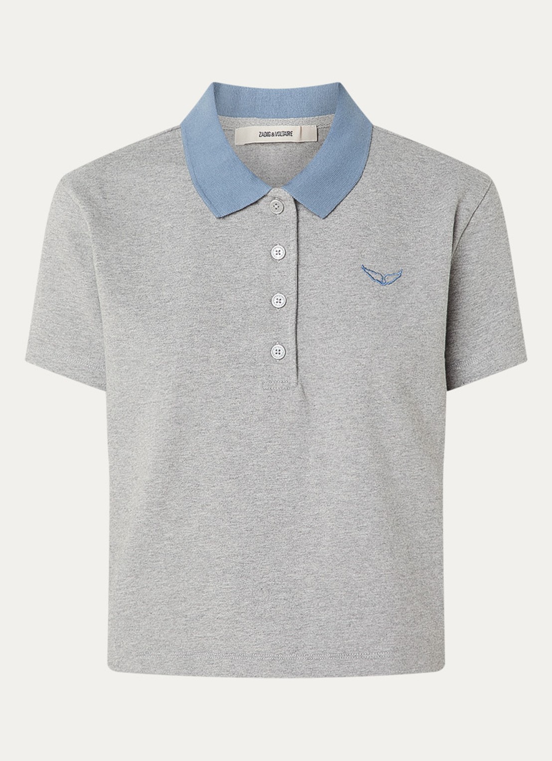 Zadig&Voltaire Mirta cropped polo met logoborduring - voorkant 2 grijsmele