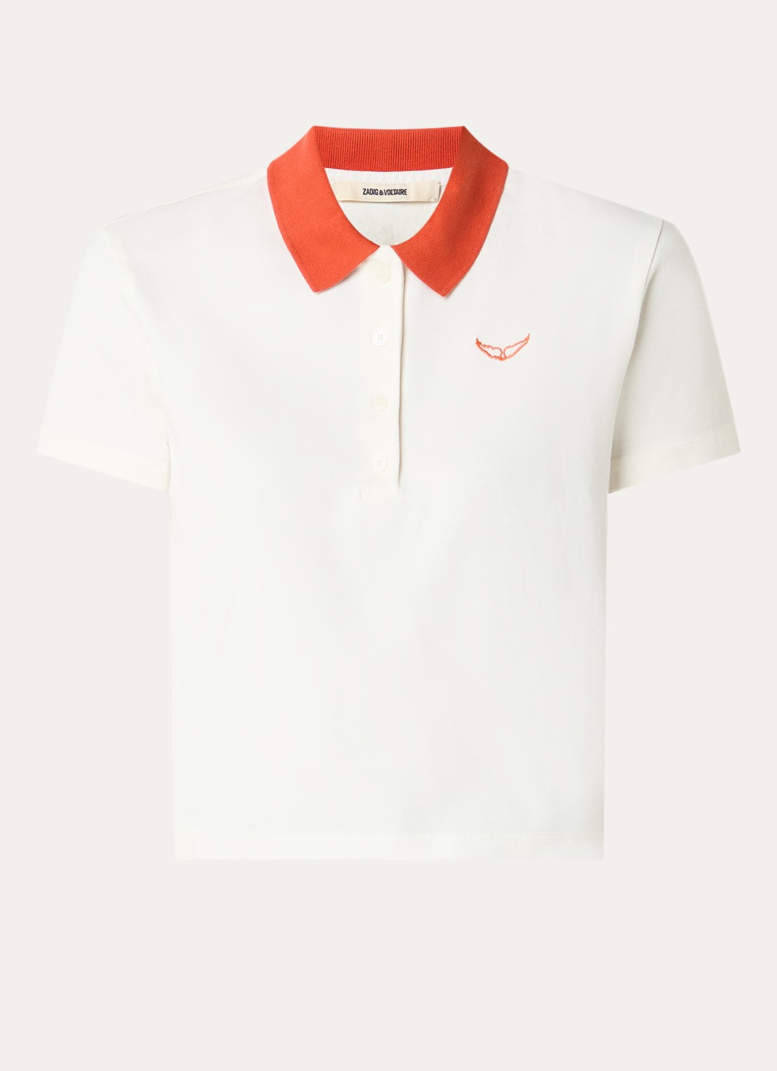 Zadig&Voltaire Mirta cropped polo met logoborduring - voorkant 2 gebroken wit