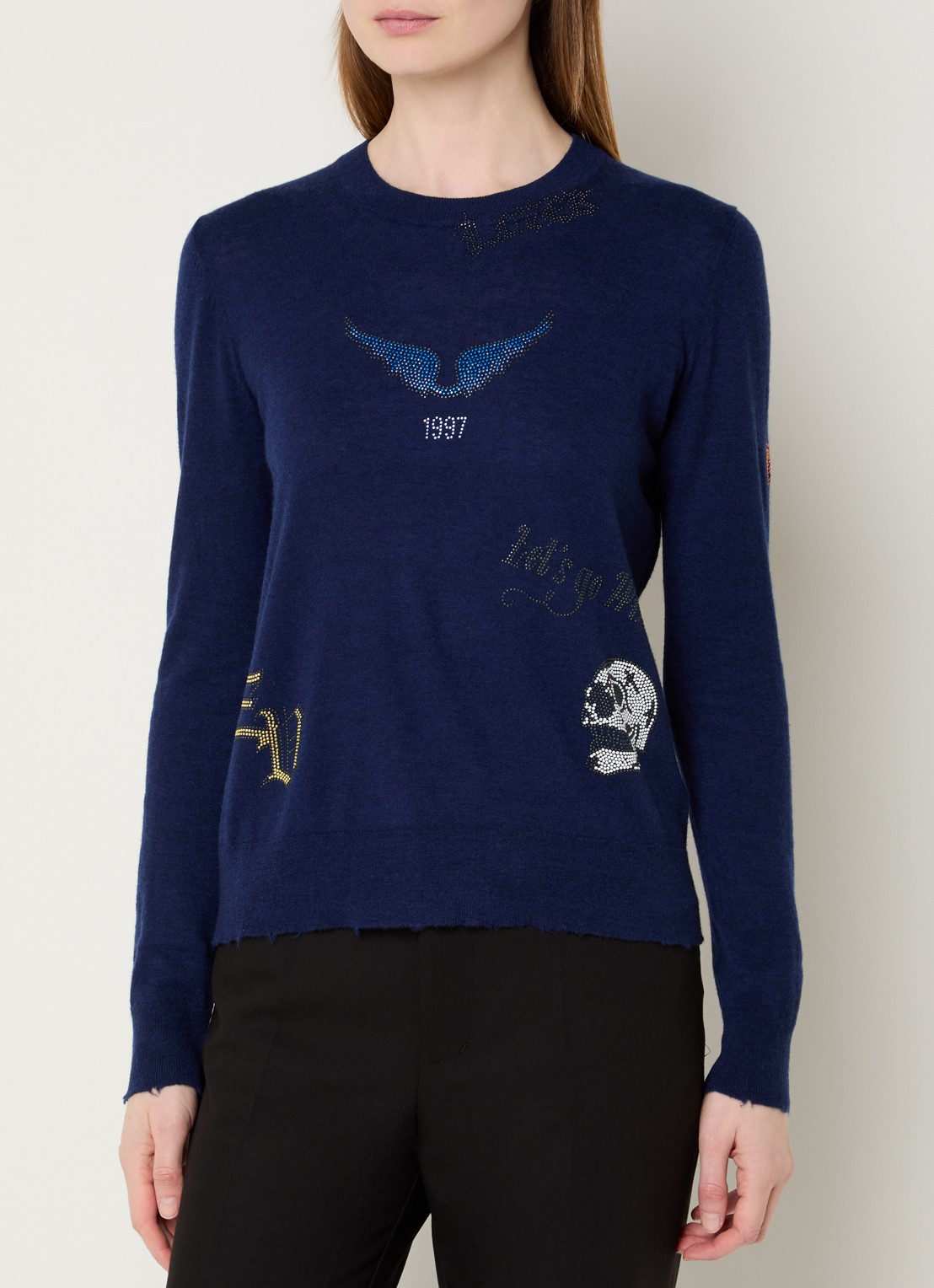 Zadig&Voltaire Miss fijngebreide pullover met strass - detail 2 donkerblauw