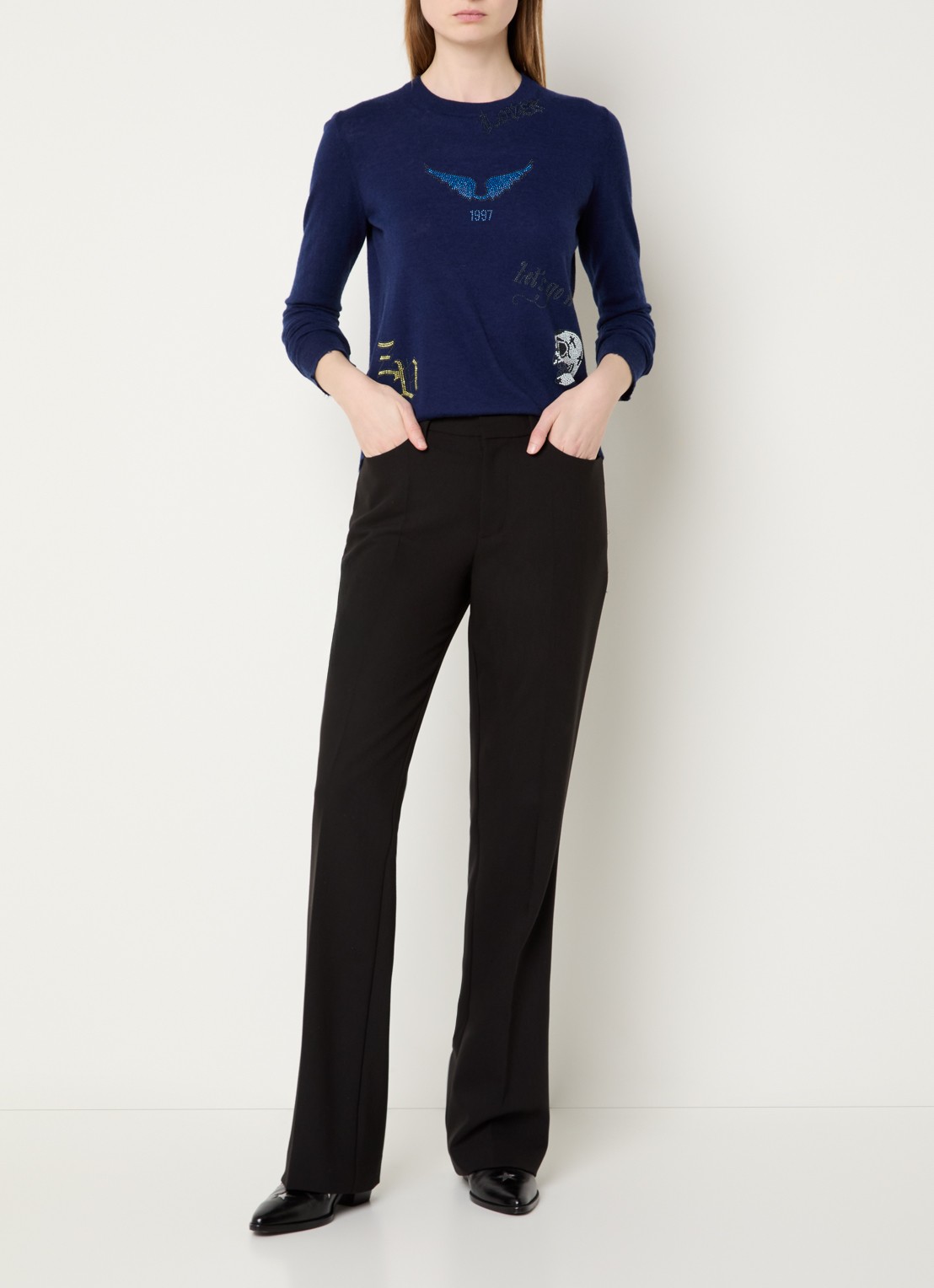 Zadig&Voltaire Miss fijngebreide pullover met strass - voorkant 4 donkerblauw