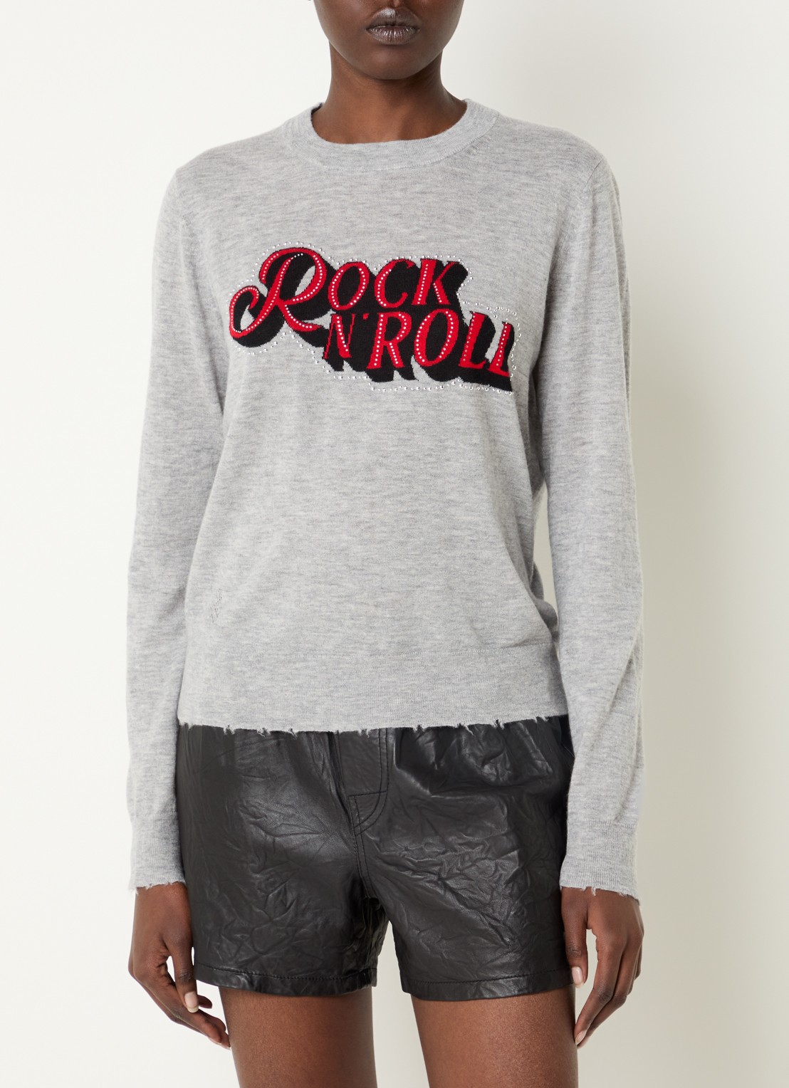 Zadig&Voltaire Miss fijngebreide pullover van kasjmier met strass - detail grijsmele
