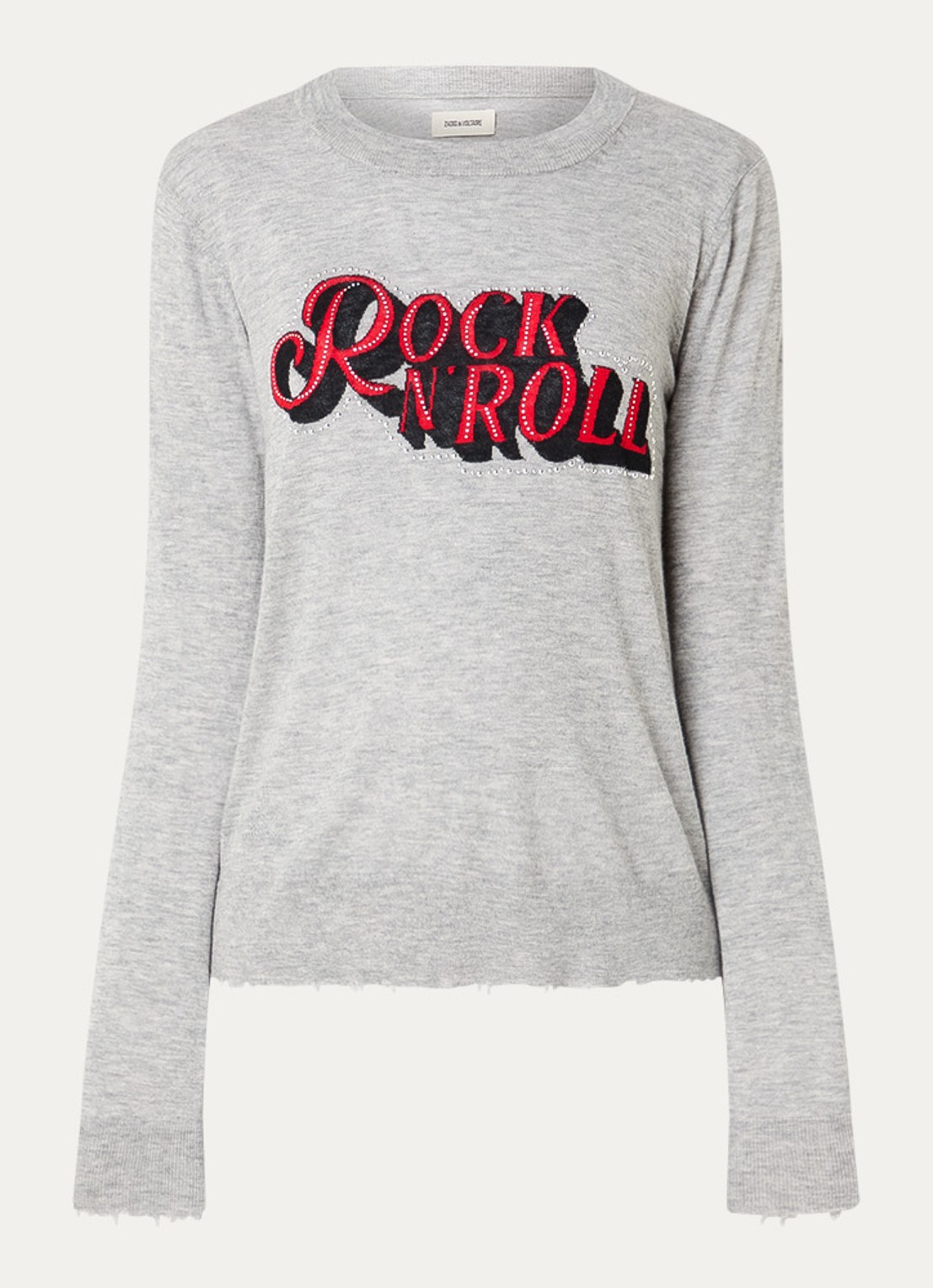 Zadig&Voltaire Miss fijngebreide pullover van kasjmier met strass - voorkant 3 grijsmele
