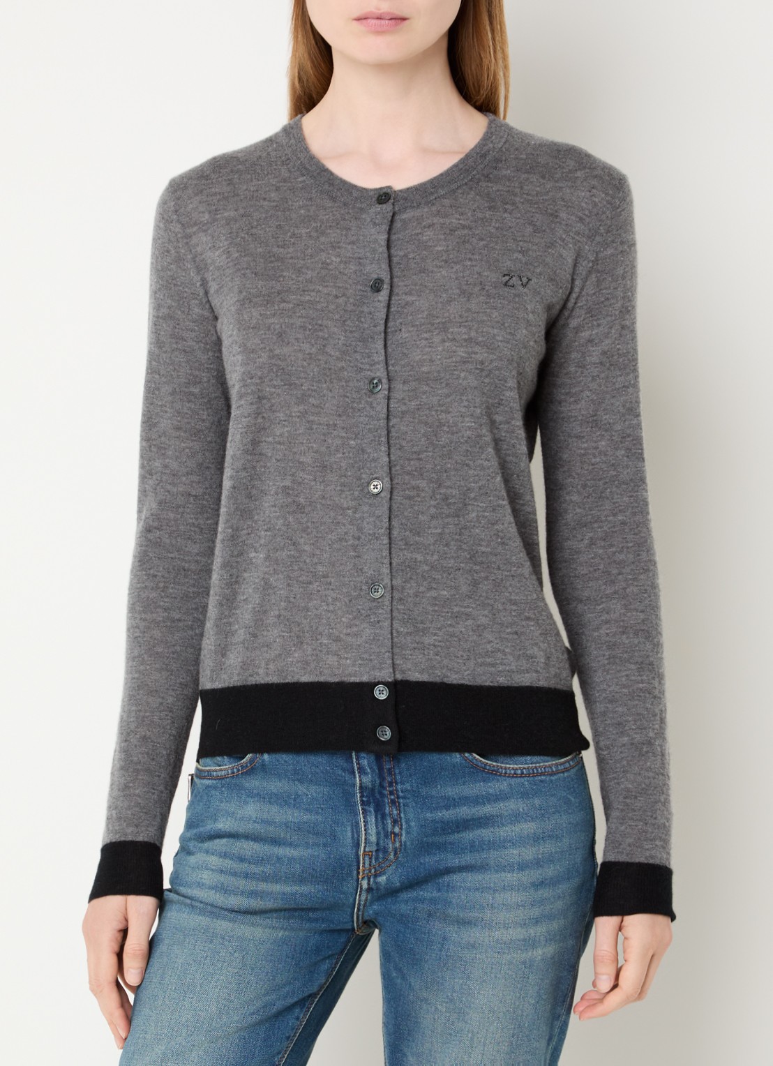 Zadig&Voltaire Missya fijngebreid vest van kasjmier met logo - detail 4 grijs