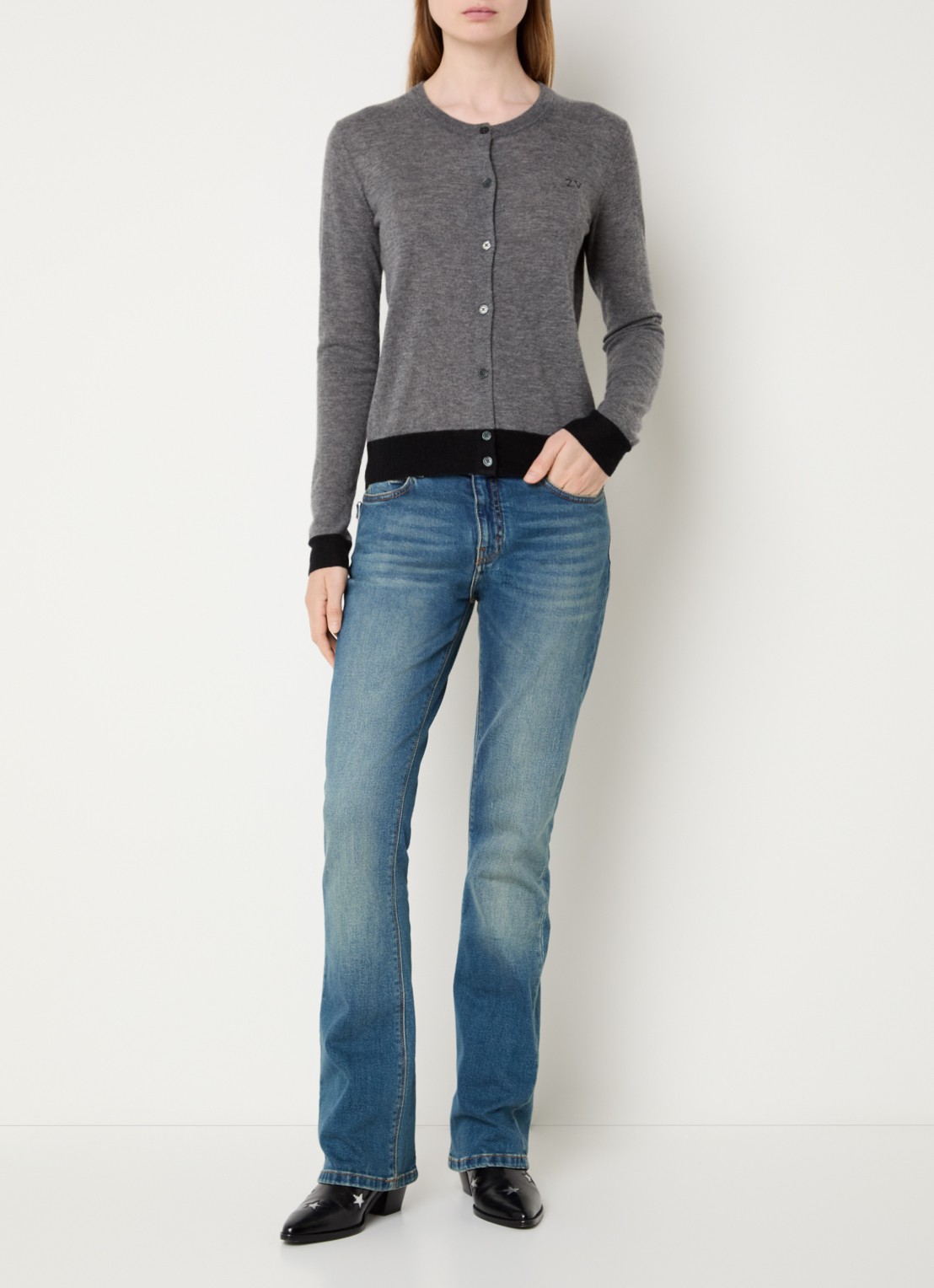 Zadig&Voltaire Missya fijngebreid vest van kasjmier met logo - voorkant 3 grijs