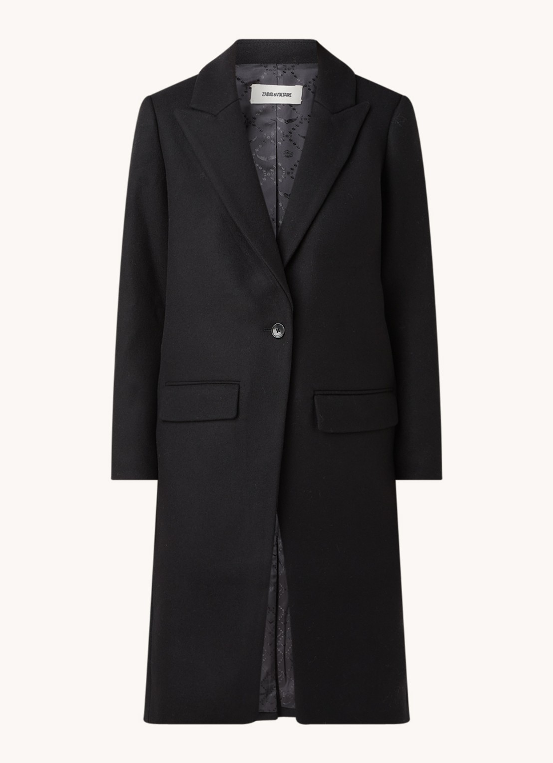 Zadig&Voltaire Monarque mantel in wolblend met klepzakken - voorkant 2 zwart