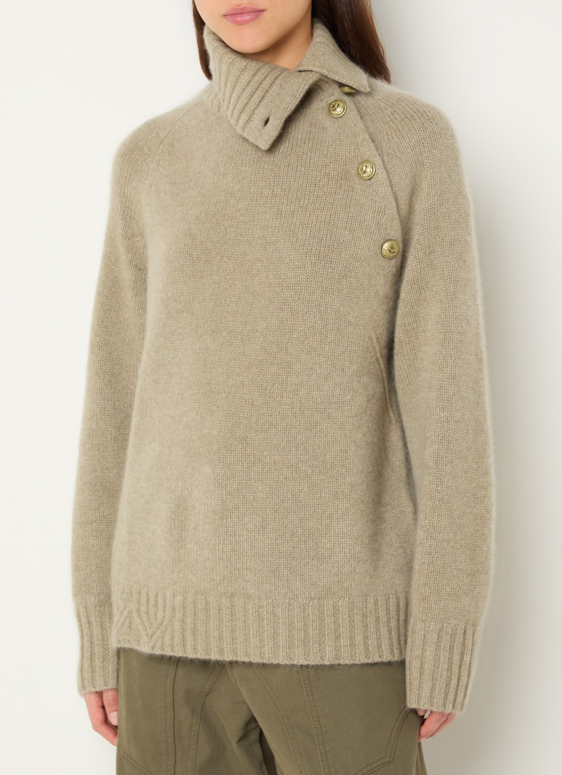 Zadig&Voltaire Mora grofgebreide trui van kasjmier - detail 4 khaki