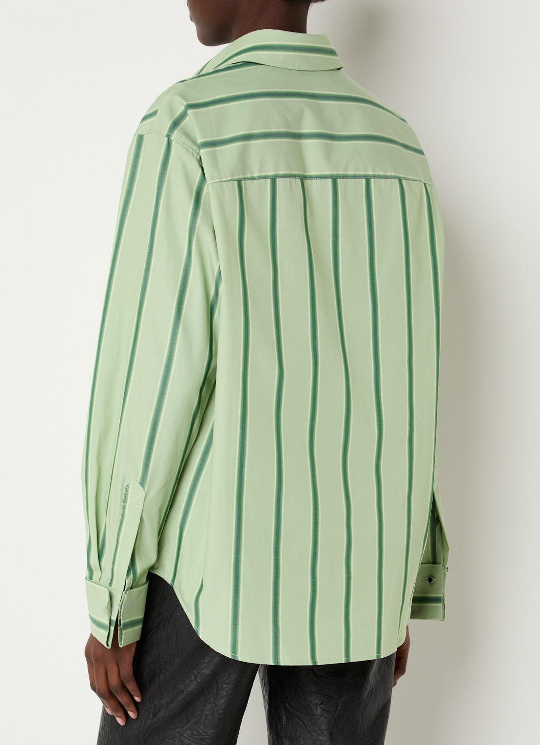 Zadig&Voltaire Morning blouse met logo en streepprint  - achterkant 3 lichtgroen