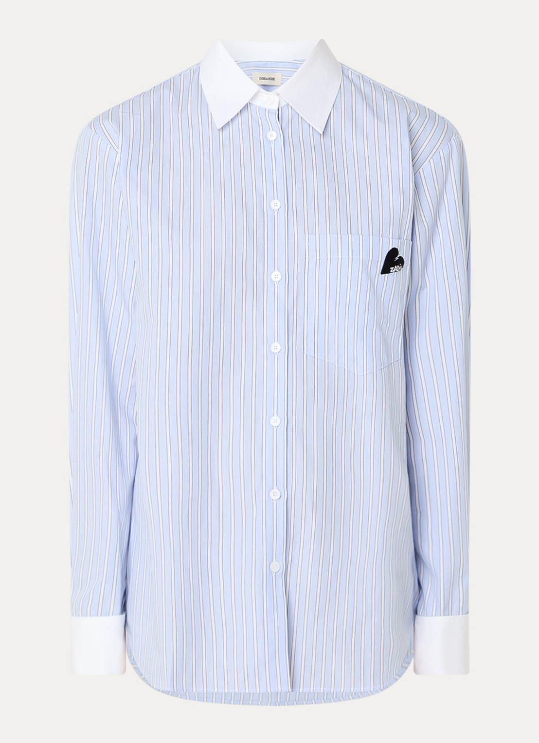 Zadig&Voltaire Morning longline blouse van  katoen met streepprint - voorkant 4 lichtblauw