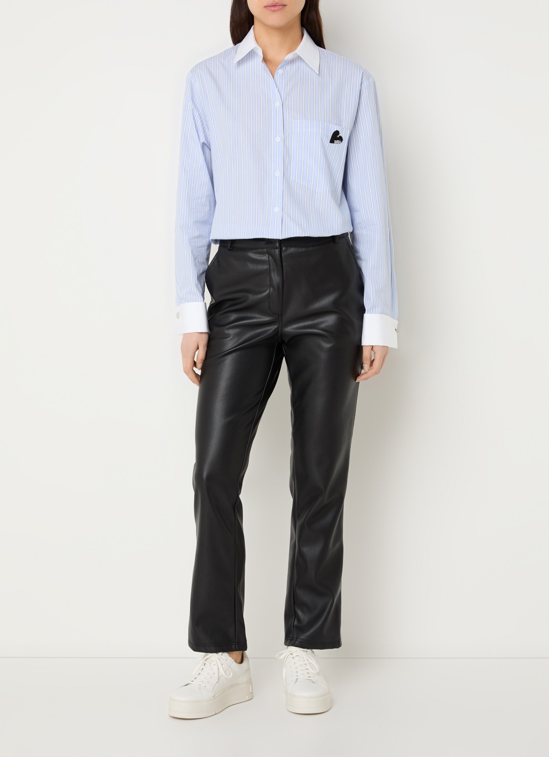 Zadig&Voltaire Morning longline blouse van  katoen met streepprint - voorkant 5 lichtblauw