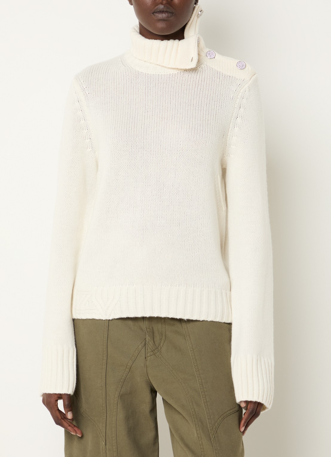 Zadig&Voltaire Nalma fijngebreide trui van kasjmier met col - detail 2 gebroken wit
