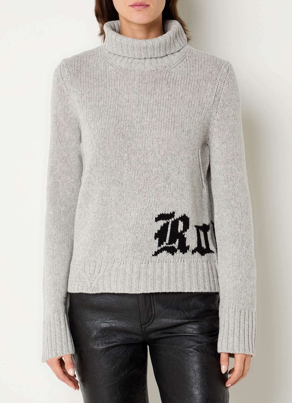 Zadig&Voltaire Nalma grofgebreide trui van merino wol met col - detail lichtgrijs