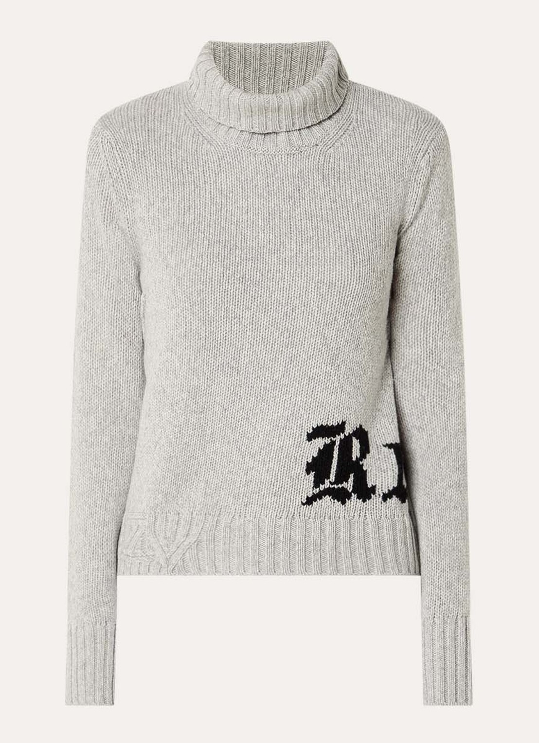 Zadig&Voltaire Nalma grofgebreide trui van merino wol met col - voorkant 2 lichtgrijs