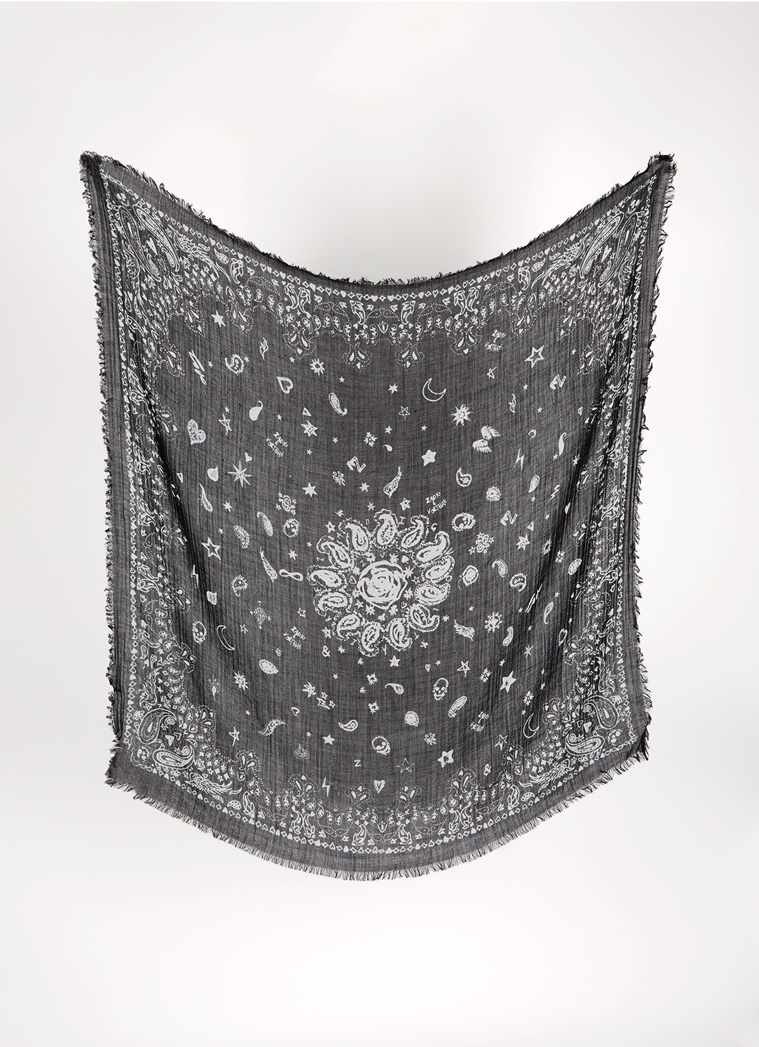 Zadig&Voltaire Nuage sjaal van kasjmier met paisley dessin 90 x 90 cm - detail zwart