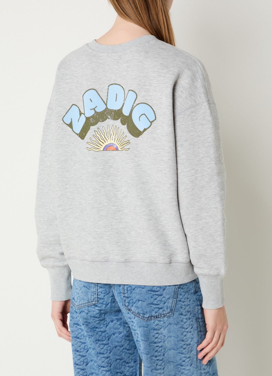 Zadig&Voltaire Olive sweater met flock logoprint - detail 4 grijsmele