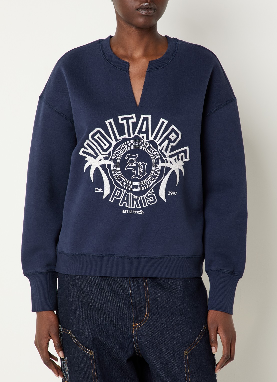 Zadig&Voltaire Olive sweater met logoprint - detail 3 donkerblauw