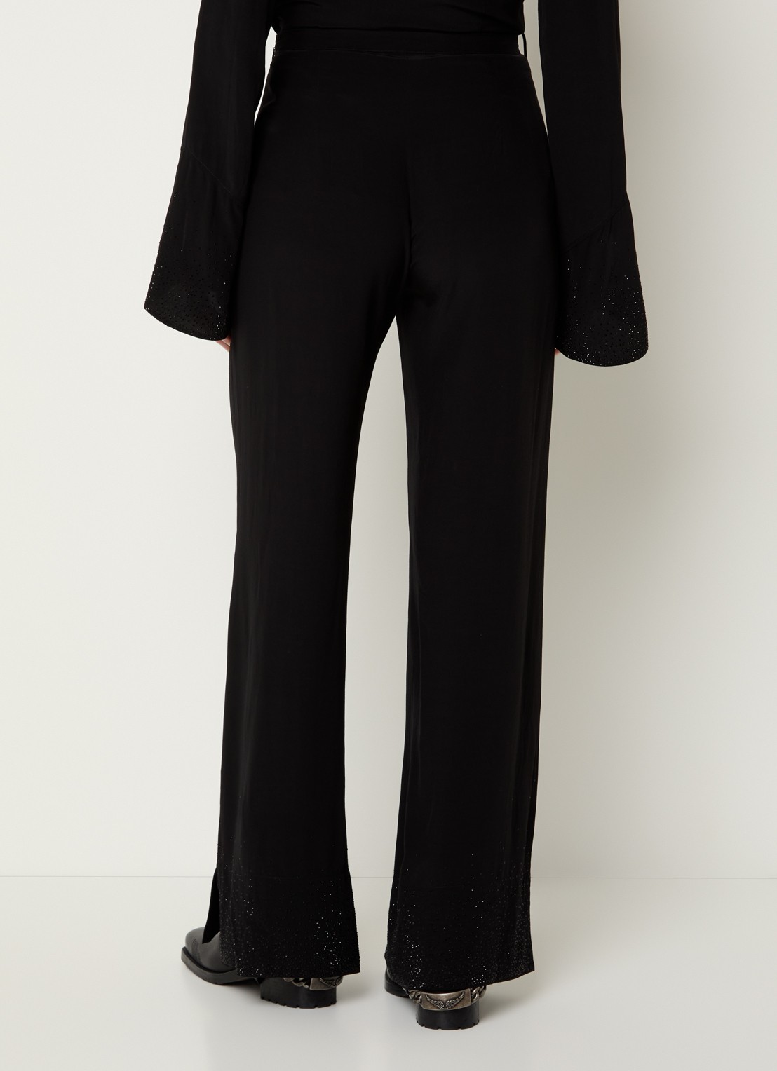 Zadig&Voltaire Papel high waist wide fit pantalon met strass - achterkant 4 zwart