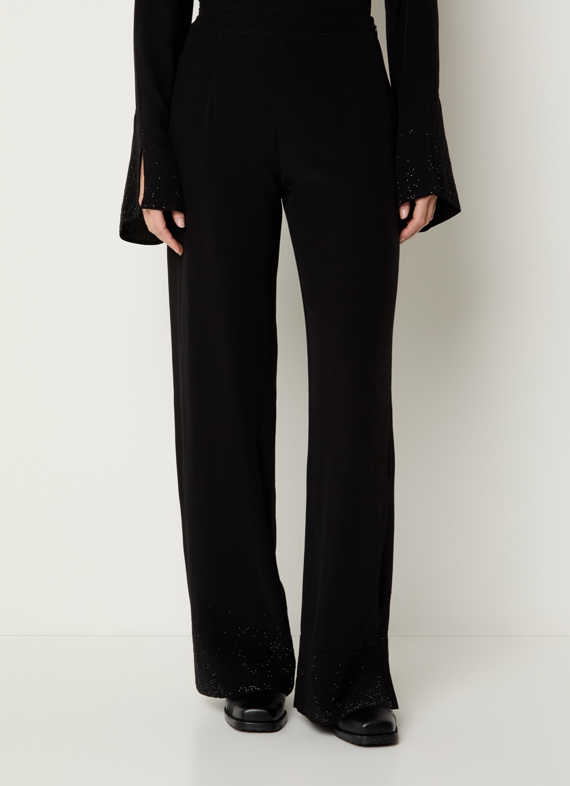 Zadig&Voltaire Papel high waist wide fit pantalon met strass - detail 3 zwart
