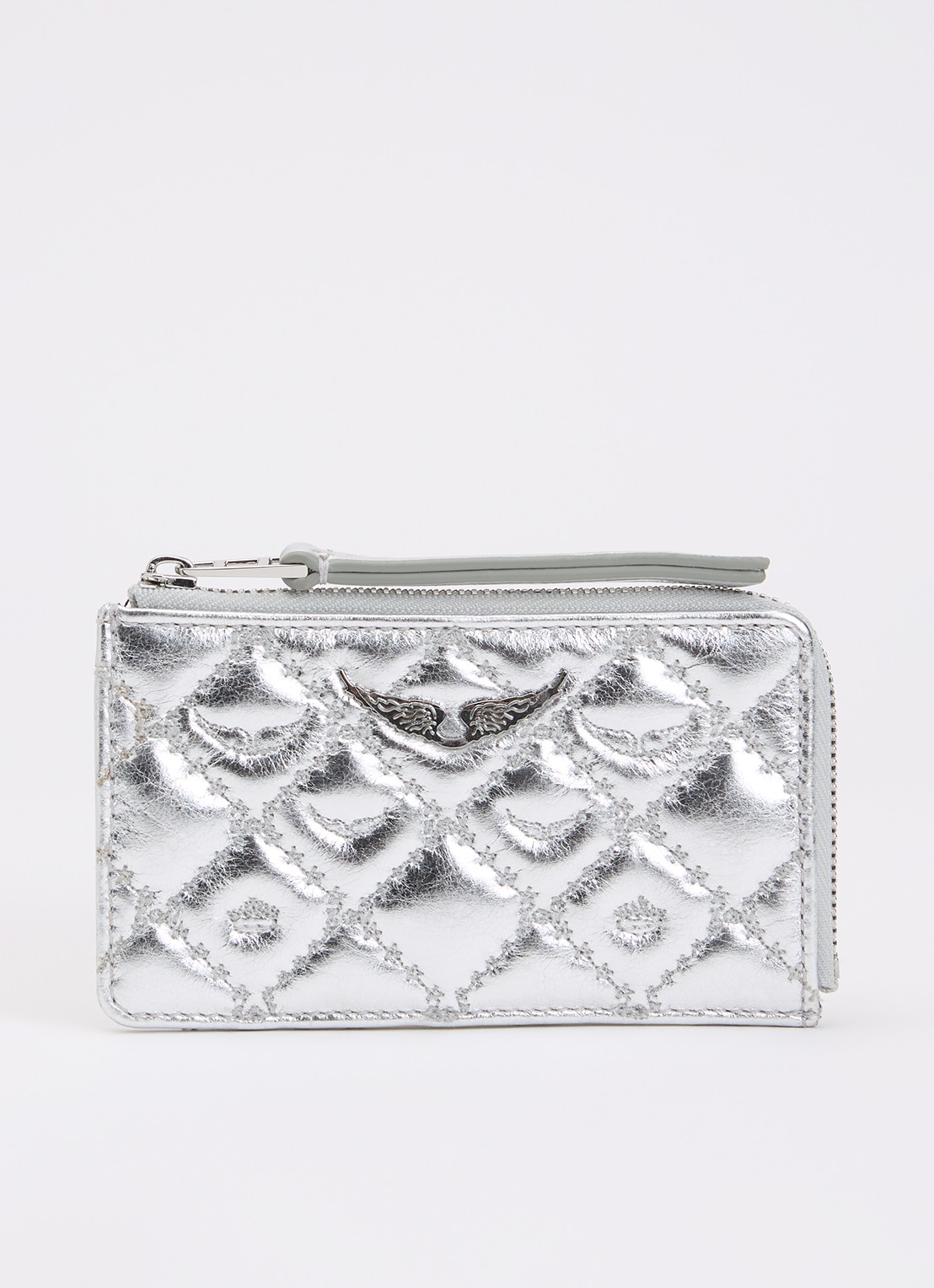 Zadig&Voltaire Pasjeshouder van leer met metallic finish en quilt patroon - voorkant 2 zilver