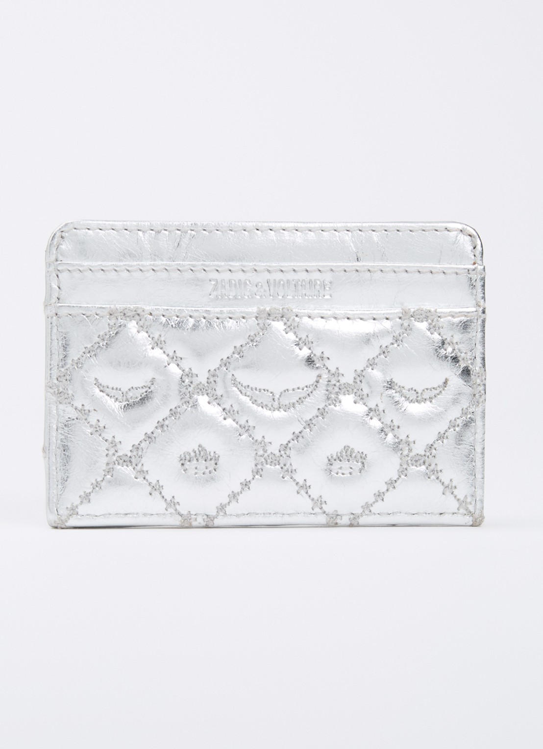 Zadig&Voltaire Pasjeshouder van leer met metallic finish en quilt patroon - achterkant zilver
