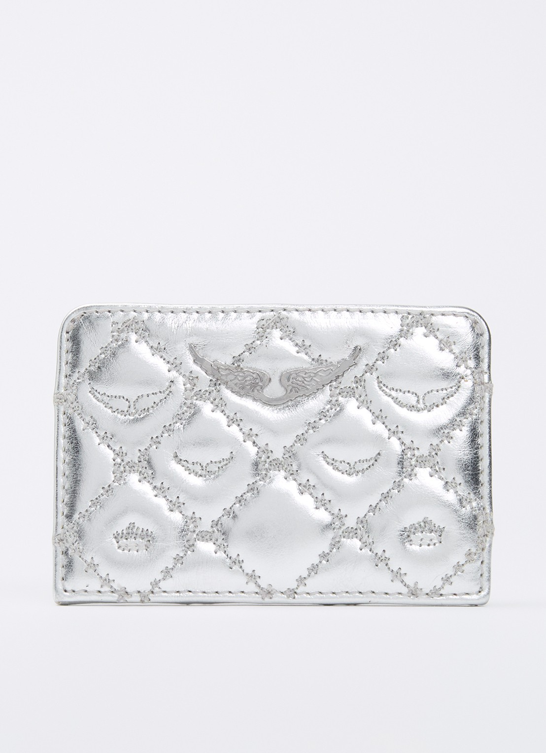 Zadig&Voltaire Pasjeshouder van leer met metallic finish en quilt patroon - voorkant 2 zilver