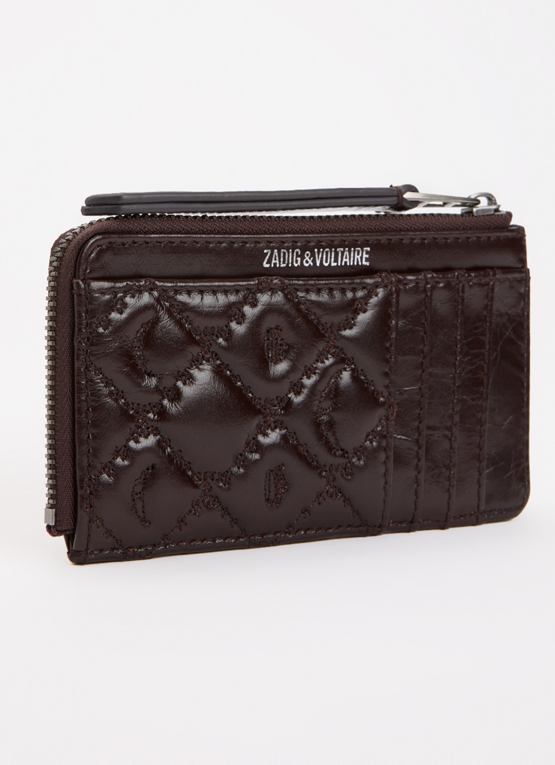 Zadig&Voltaire Pasjeshouder van leer met quilt patroon - achterkant 3 donkerbruin
